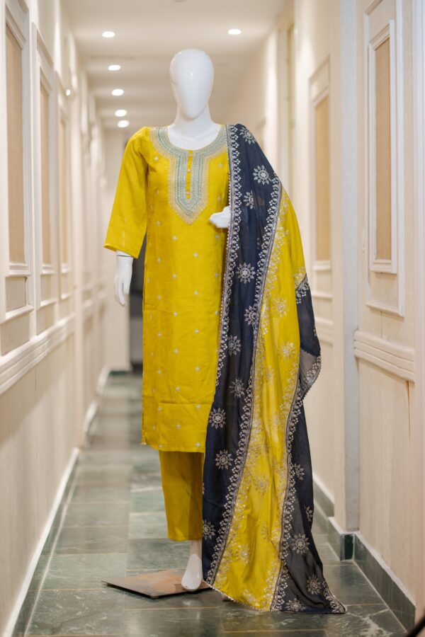 Silk 3 Piece Suit with Zari Work & Heavy Dupatta – Festive Ethnic Wear