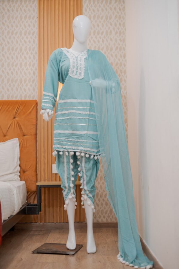 Stylish Dhoti Suit with Pom Pom Lace – Affordable Ethnic Outfit