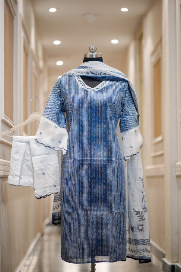 Pure Heavy Cotton Pakistani Style Suit | 3 Piece Embroidered Set with Organza Lace Dupatta