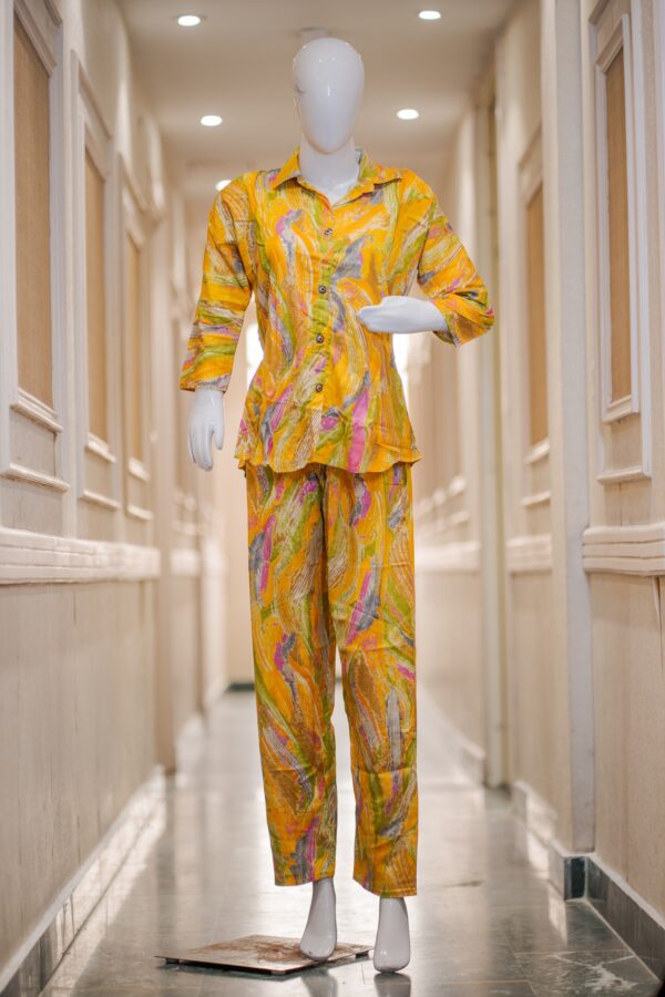 Rayon Cotton Foil Print Co-Ord Set | Stylish Printed Shirt & Pant Set for Women