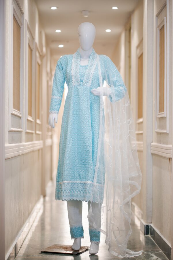 Chikankari Cotton Kurta Set with Lace Work | Elegant Chicken Work Suit for Wome