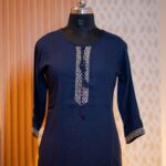 Elegant Navy Blue Embroidered Short Kurti for Women (Free Size) – Casual & Daily Wear