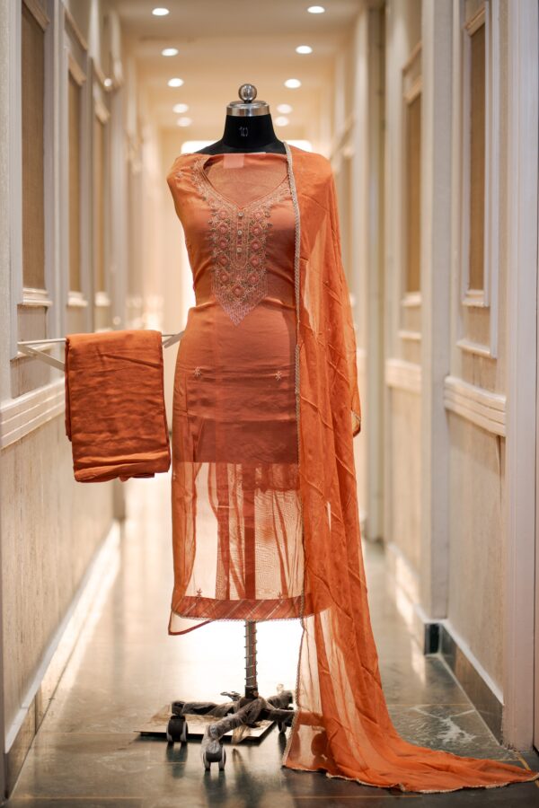 Luxury Shimmer Suit with Hand Embroidery & Dabka Work with Pure Chiffon Swarovski Dupatta