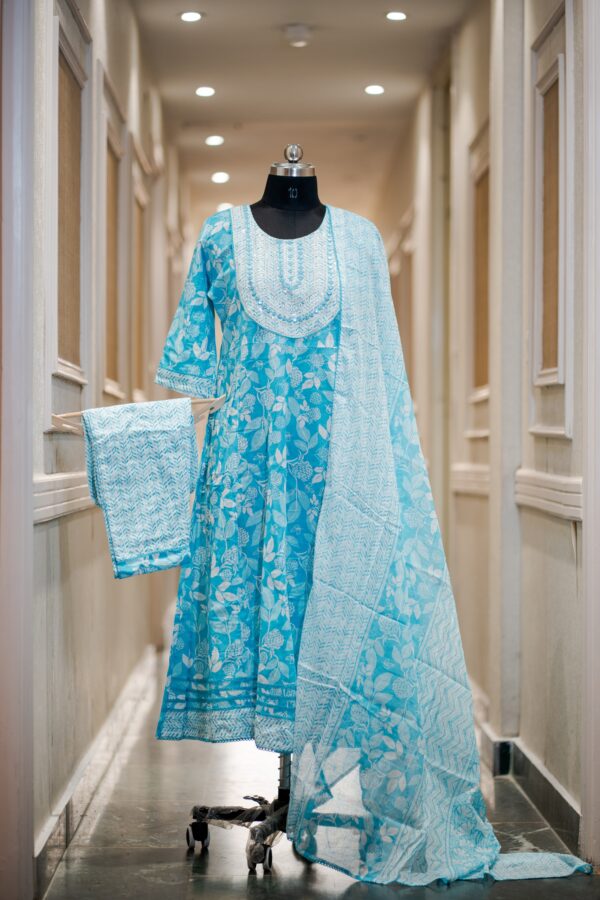 Stylish Pure Cotton Frock Suit with Heavy Mirror Work Neck & Dupatta Set for Women