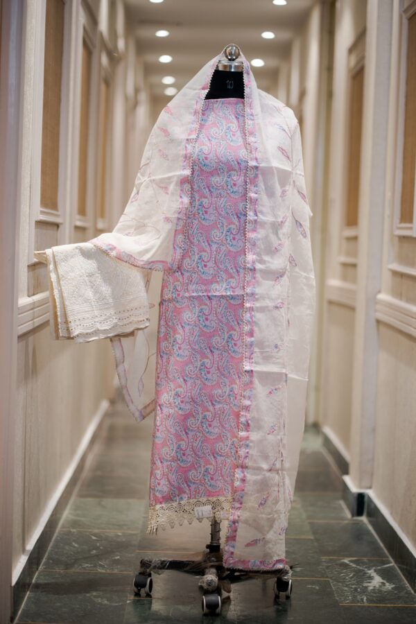 Premium Linen Cotton Printed Suit with Chikankari Embroidery & Applique Dupatta for Women