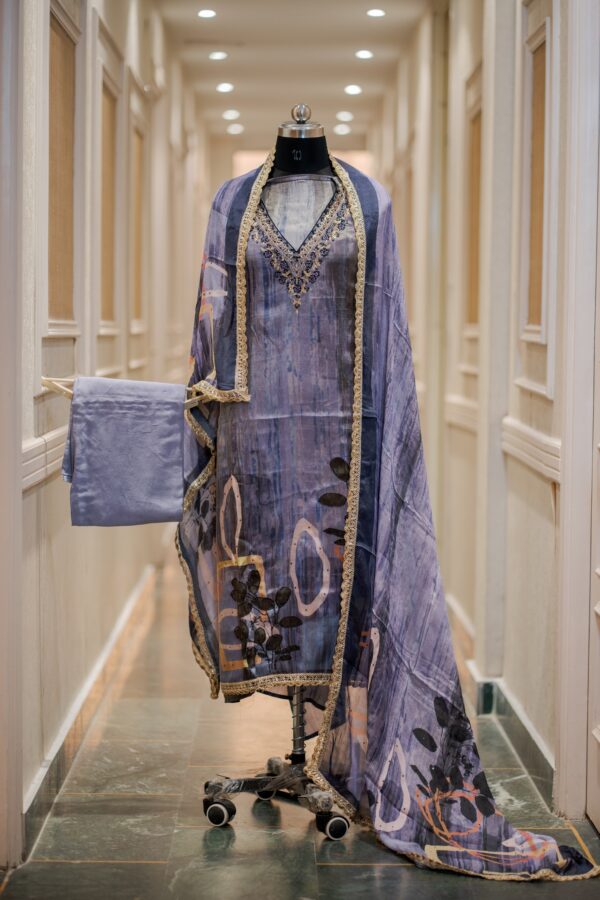 Luxury Shimmer Suit with Heavy Beads & Dabka Work with Digital Print Dupatta for Women