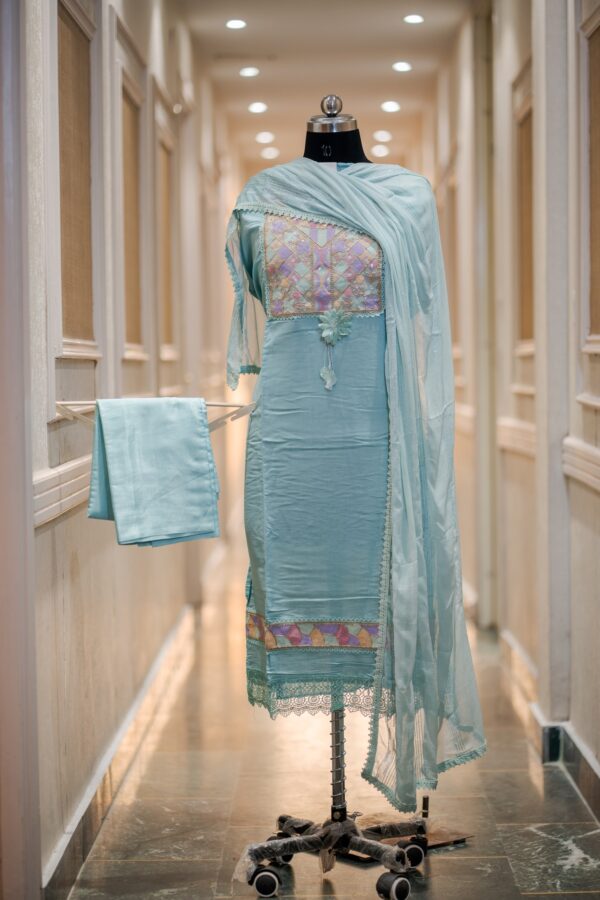 Elegant Pure Cotton Suit with Heavy Sequin Work & Chiffon Dupatta with Lace Border