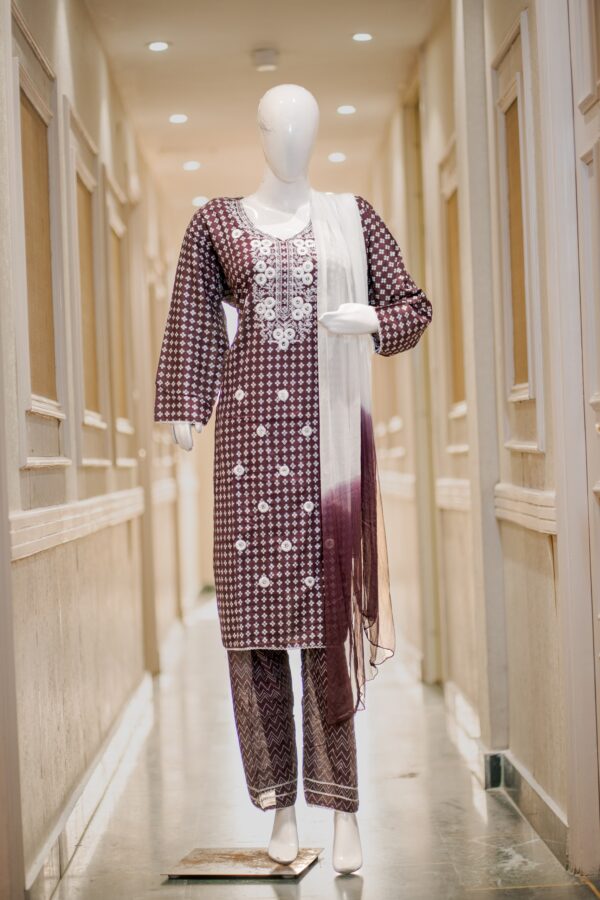 Elegant Maroon 3-Piece Cotton Suit Set with Hand Embroidery & Gota Patti Work with Dual Shade Dupatta