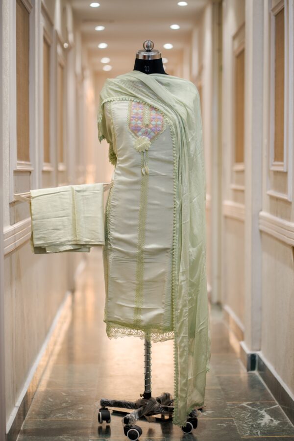 Premium Pure Cotton Suit with Heavy Sequin Work & Lace Ghera with Chiffon Dupatta