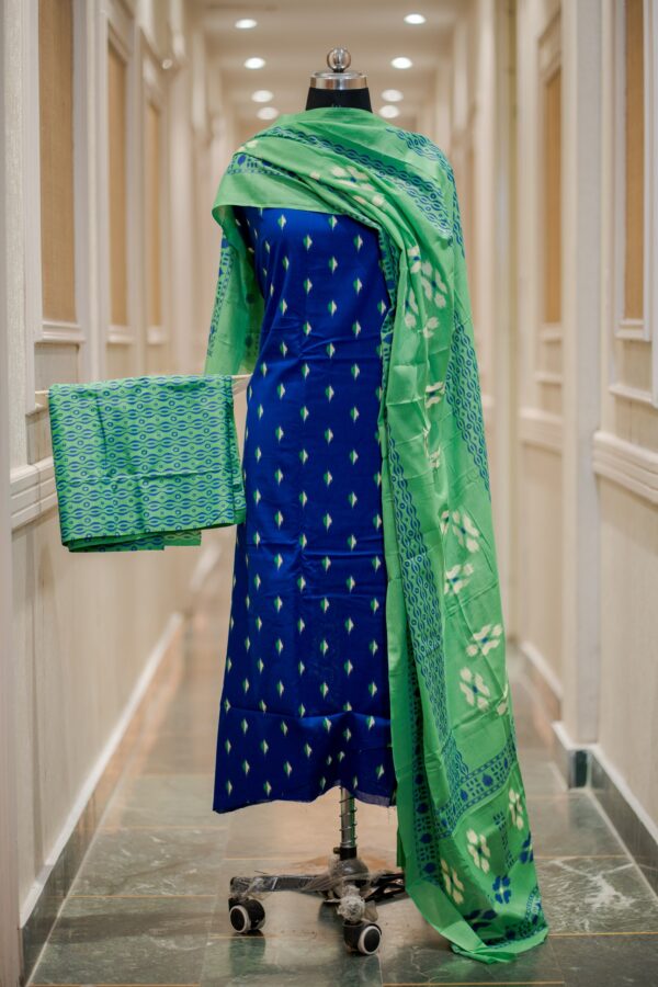 Trendy Pure Cotton Ikkat Suit Set with Cotton Bottom & Dupatta for Women