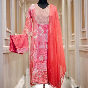 Elegant Pure Cotton Frock Suit with Zari & Mirror Work and Chiffon Dupatta for Women