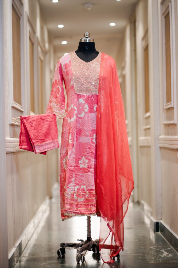 Elegant Pure Cotton Frock Suit with Zari & Mirror Work and Chiffon Dupatta for Women